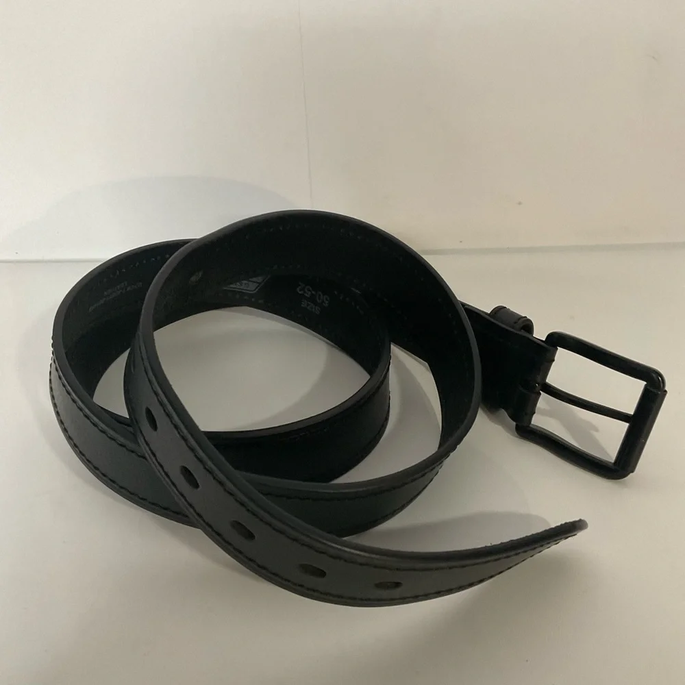 Genuine Dickies Black Leather Work Belt Dark Metal Buckle; Size: 50”-52” L; Nice